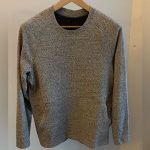 Lululemon Textured Double Knit Cotton Crew Neck Long Sleeve Shirt Lt Grey Small